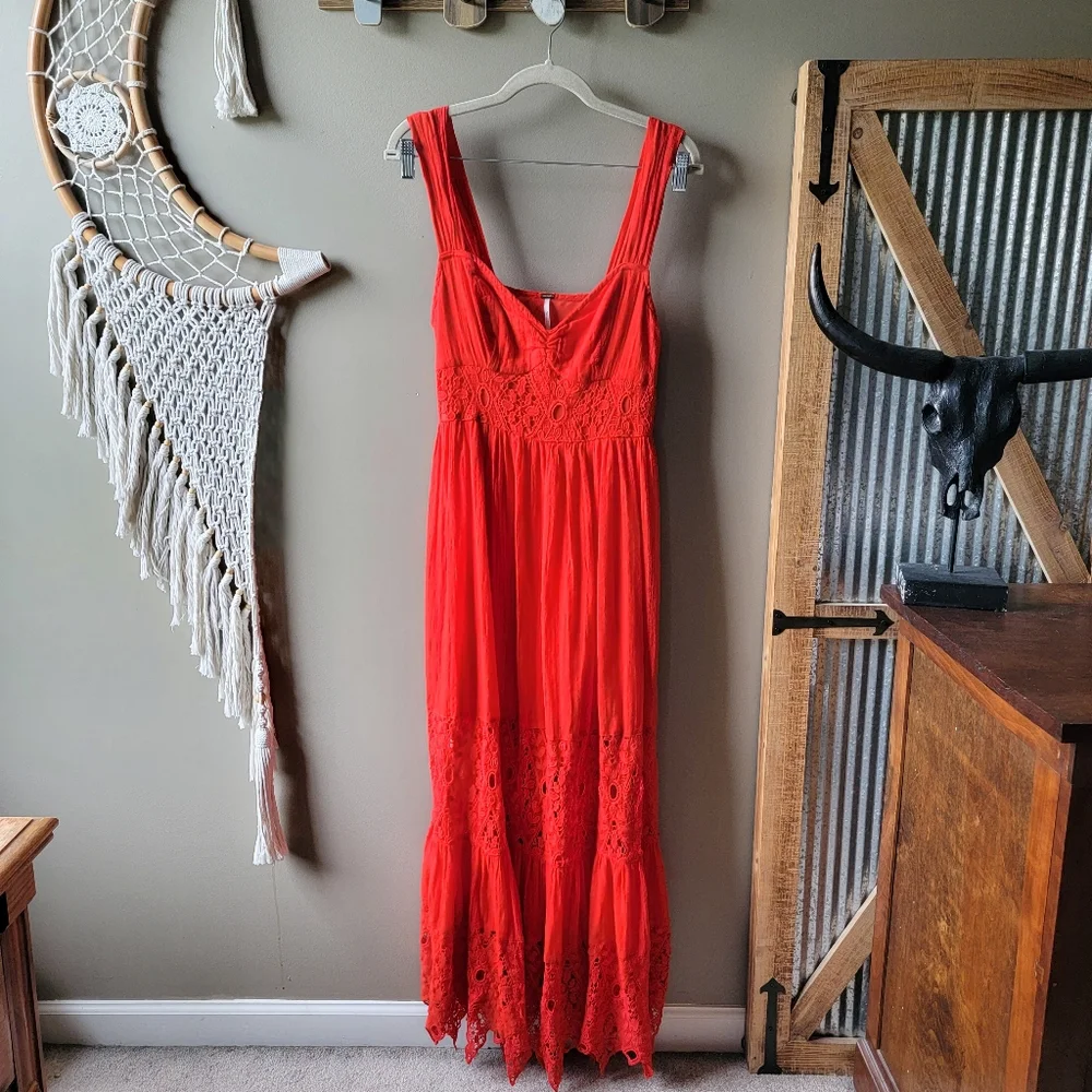 Free People Red Lace Maxi Dress